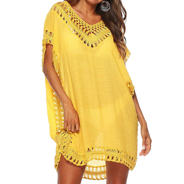 Wekity Badkläder Cover Ups för Kvinnor Virkad Strand Coverup Baddräkter för Storlek S-XL (Gul)