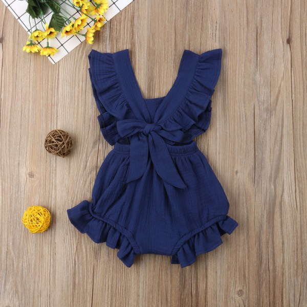 Baby flicka volang ärmlös byxa Casual sommar jumpsuit bomullskläder --- mörkblå (storlek 90)