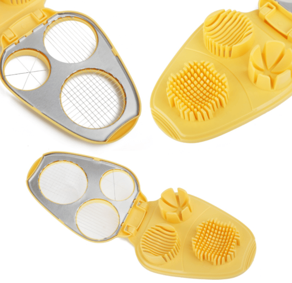 3-i-1 Egg- og Fruktskiver - Ny terningkutter i rustfritt stål for hardkokte egg, jordbær, druer og sopp - Oppvaskmaskinsikker Multi Yellow