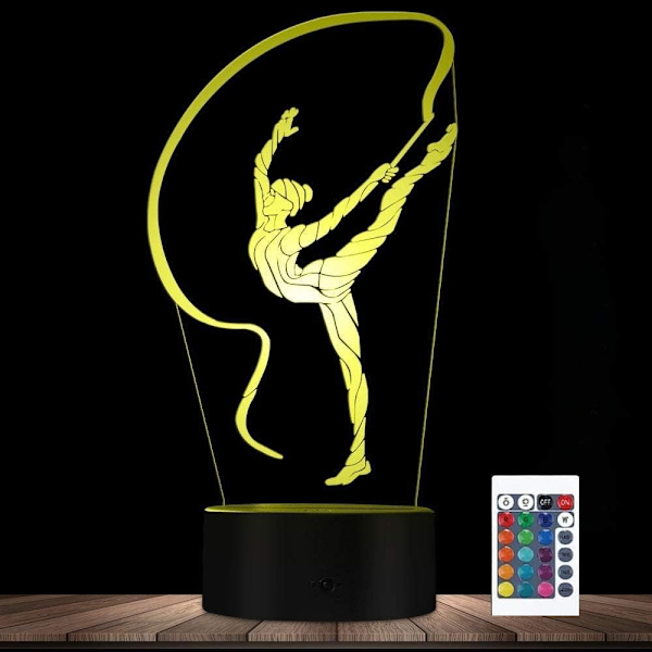 WJ 3D Gymnastikk Fjernkontroll 16 Farger Nattlys Illusjon Akryl LED Bordlampe Sengelampe Barn Soverom Skrivebord Dekor Bursdagsgaver Leker for Barn