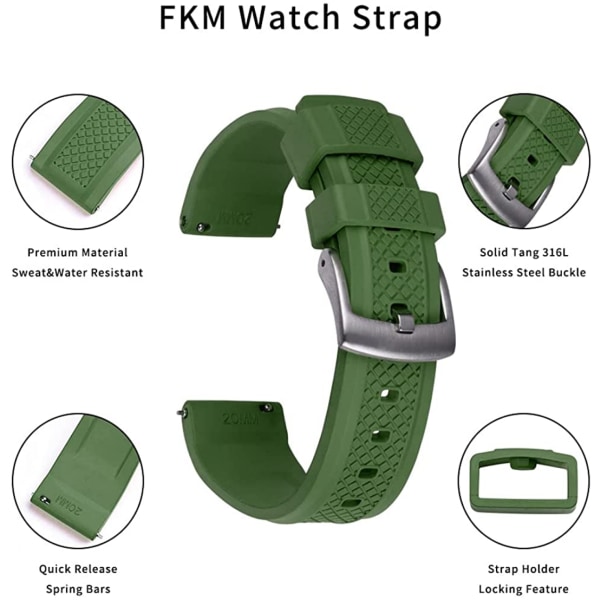 AVEKI Kellon Rannekkeet 22mm Ruostumattomasta Teräksestä Solki Nopea Irrotus Fluori Kumiranneke Miehille, Armeijan Vihreä