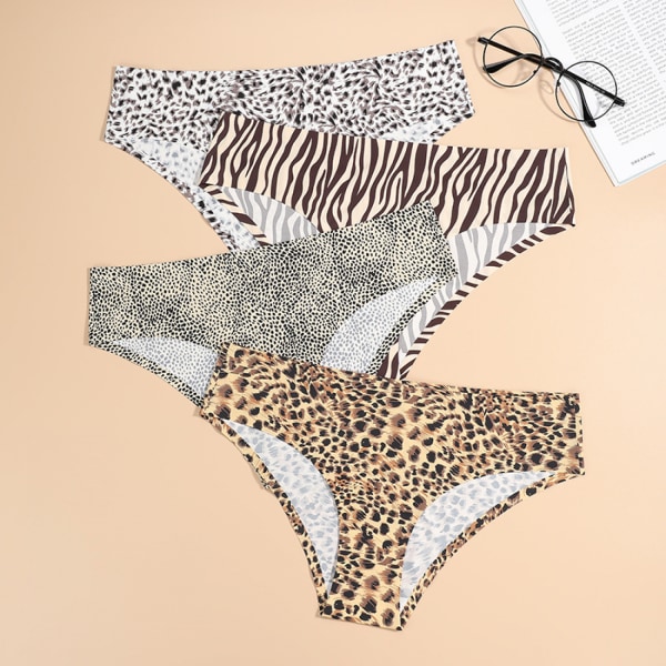 Sömlösa underkläder för kvinnor No Show Trosor Mjuk Stretch Hipster Bikini Underkläder 3-pack, gul leopard, XL