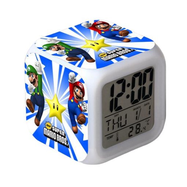 Super Mario Färgglad Väckarklocka LED Kvadratisk Klocka Digital Väckarklocka med Tid, Temperatur, Alarm, Datum