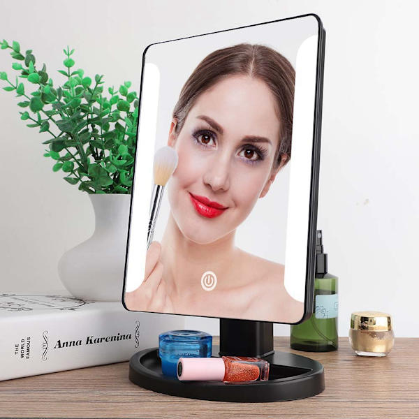 Touch Screen 38 LED Lighted Makeup Vanity Mirror Kosmetisk Spejl med 10X Manifying (Sort)