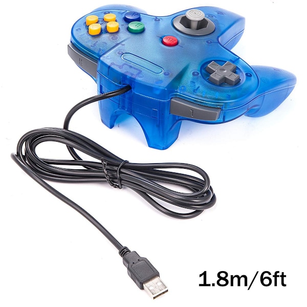 Klassisk USB-kontroller for N64-spill, USB Retro N64 Gamepad Joystick Joypad for Windows PC Mac Linux Raspberry Pi 3 (Transparent P