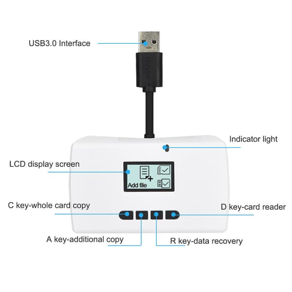 CAR-01 Smart Card Reader USB3.0 Hög hastighet Överföring Kamera Minneskort Dataåterställning (Vit)