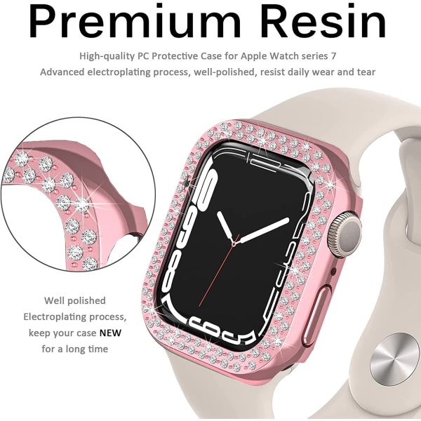 Apple Watch Series 7 41 mm:lle, Luksusinen Kristalliriipusinen Jäykkä PC-Kehys Kotelo Apple Watch Series 7 - Kaikki Puolen Bumper Kotelo (vaaleanpunainen)