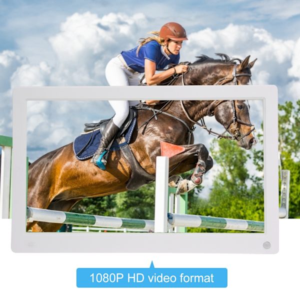 15,6 tum 16:9 1920*1280 IPS 1080P Kroppsinduktion Digital Fotoram Stödjer för Video Bild Uppspelning Musik Klocka Kalender (vit )