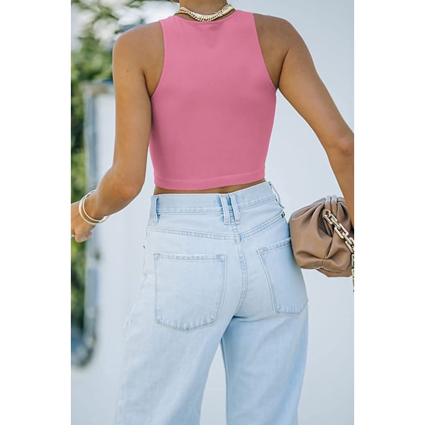 Kvinde Sexet Ærmeløs Racerback Tank Top Halterneck Crop Top --- Pink（Størrelse L）
