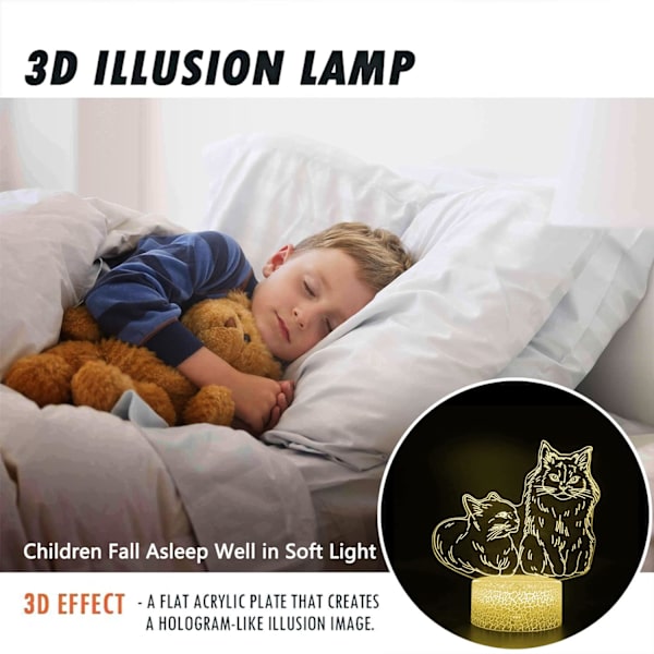 WJ 3D Natlys Kat 16 Farver Skiftende LED Illusion Justerbar Skrivebordslampe med Fjernbetjening Værelse Dekoration Fødselsdagsgaver