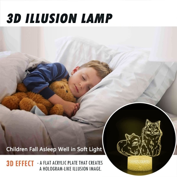 WJ 3D nattlampor Cat 16 färger Utbytbar LED Illusion Dimbar skrivbordslampa med fjärrkontroll Rum Dekor Födelsedagspresenter