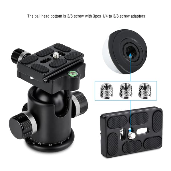 Mefury DSLR Kamerastativ Kulehode 360 Grader Roterende for Monopod Slider Sølv
