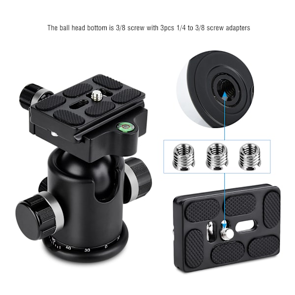 Mefury DSLR-kamerastativ kulled 360 graders roterande för Monopod Slider Silver