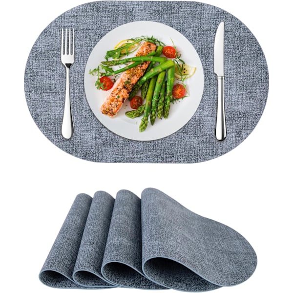Underlägg Set om 4, Konstläder Underlägg Värmebeständiga Tvättsbara Bordstabletter för Utomhusmiddag Kök, Blå Blue