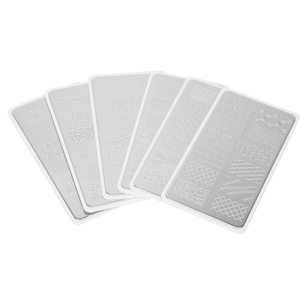 6 stk. neglekunst stemplingsplader i rustfrit stål manicure billede skabelon DIY negle stencil værktøj
