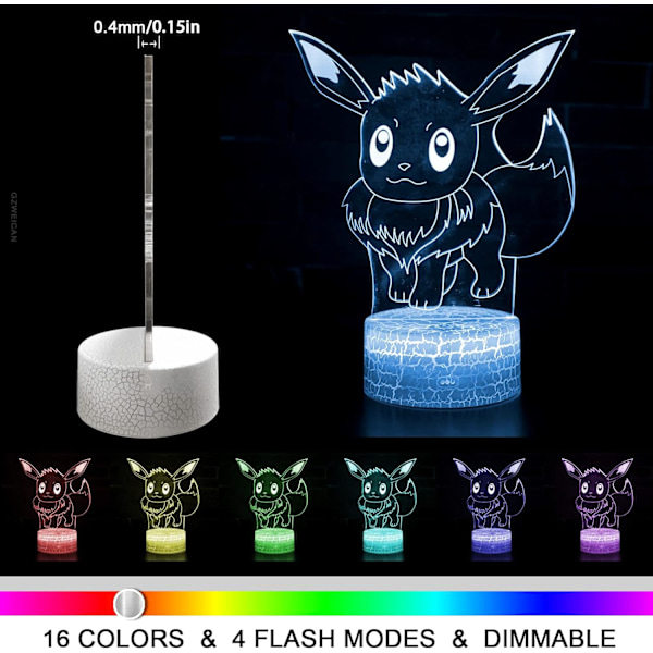 WJ 3D Natlys Lille Ræv 16 Farver Skiftelig LED Illusion Skrivebordslampe med Fjernbetjening Værelse Dekoration Fødselsdagsgaver