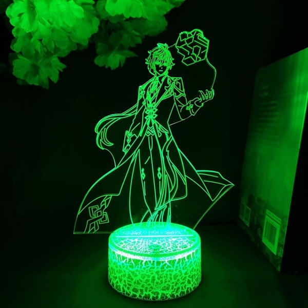 WJ Genshin Impact Figurine 3D LED Manga Anime Lampa Present Akryl Nattlampa Blinkande Present Skrivbord Rum Dekor