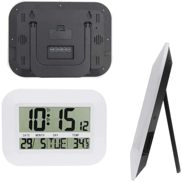 Digital väckarklocka - 4 ljusstyrkor LED-display, snooze 12/24H, adapterström med reservbatteri, enkel att använda för barn och äldre (vit)