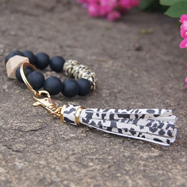 Silikoneperle Armbånd Nøglering Håndledsrem Nøglering Bangle Kæder til Kvinder med Læder Kvast