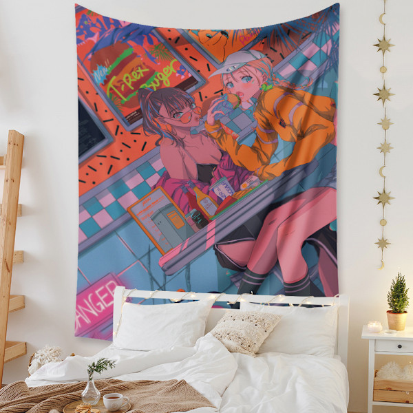 Wekity Anime Gobelin Æstetisk Kunst Hjem Baggrund Stof Dekoration Gave Boho Gobelin til Stue Soveværelse Dekoration (614-16, 51 X 59 tommer )