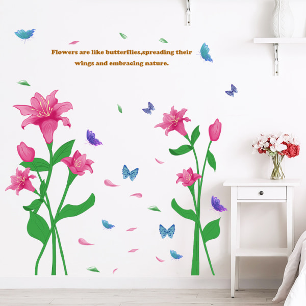 Blommig fjärilsskal och sticka väggkonstdekaler för TV-vägg i vardagsrummet i sovrummet