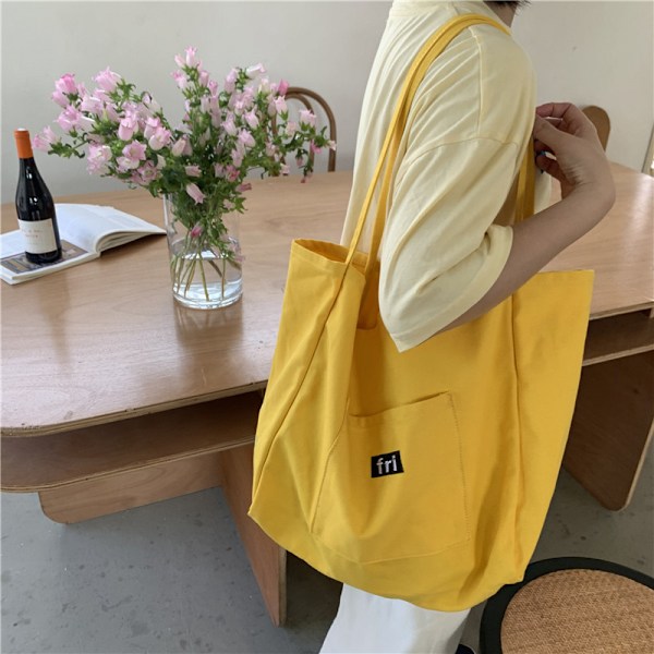 Gul väska mode koreanska damväskor en axel stor kapacitet modetryck shoppingväska canvas tote väska