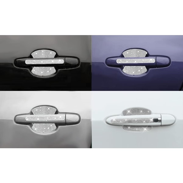 8 st Rhinestone bildörrhandtag klistermärken, Universal Crystal Glitter Dörrhandtag Protector Bildekaler, repsäkerhetsreflekterande, vit