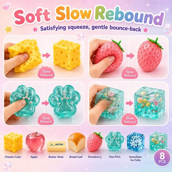 8-delad Squishy Box Mystery Fun Set Pack Squishies, Samlarobjekt Överraskning Socker Långsam Retur Funbox, Idealisk Semester Födelsedagspresent