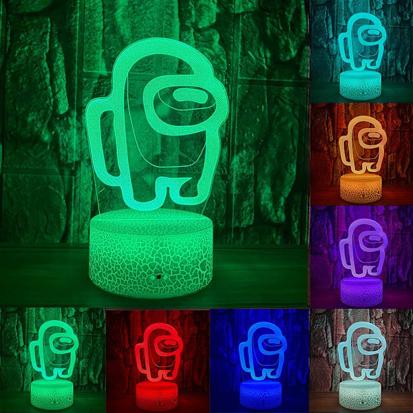 Among Us Spel 3D LED Optisk Illusion Akryl Nattlampa med Fjärrkontroll 16 Färger Ändra Dimbar USB-driven Atmosfär Sovrumsdekorationsbordslampa