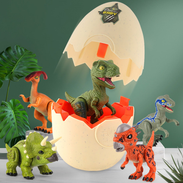 Klekk dinosaurleketøy, dinosauregg som klekkes med realistisk dinosaur actionfigur, lyd og LED-lyseffekter