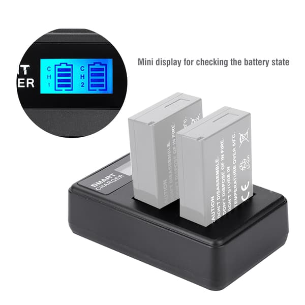 Intelligent USB-laddare med dubbla kanaler för kamerabatterier med LCD-display för LP-E6-batteri