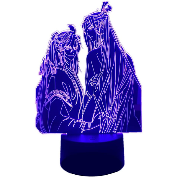 WJ 3D Illusion Lampe Anime Mo Dao Zu Shi LED Natlampe til Børns Soveværelse Dekoration RGB 16 Farver med Fjernbetjening Akryl Farverig Bordlampe