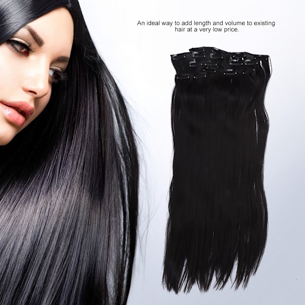 6 st kvinnors löshår set 16 clips långt rakt hårförlängning peruk bit styling 03#
