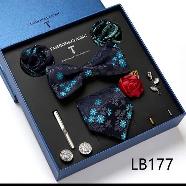 Plaid slips slips til mænd slips sæt med lommetørklæde manchetknapper klassisk stribe, LB177