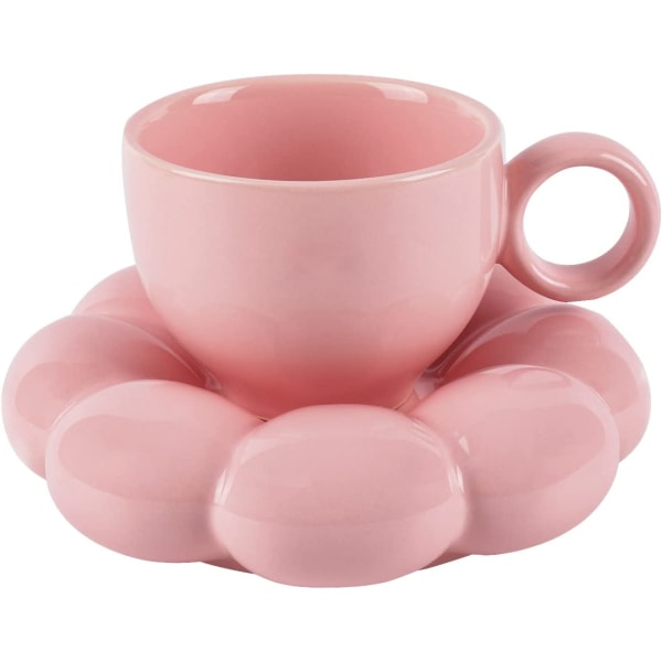 Keramisk kaffemugg, kreativ söt kopp med solrosunderlägg för kontor och hem, diskmaskinssäker, 7 oz för Tea Latte Milk (Peach Pink)
