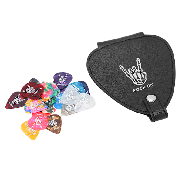 Guitar Pick Taske Stor Kapacitet Ridsefast PU Læder Fine Syninger 22stk Guitar Pick Holder Etui med 22stk Picks