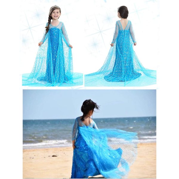 Lyxiga Prinsessklänningar med Glimmande Lång Kappa för Flickors Födelsedagsfest 5-6 Years Blue