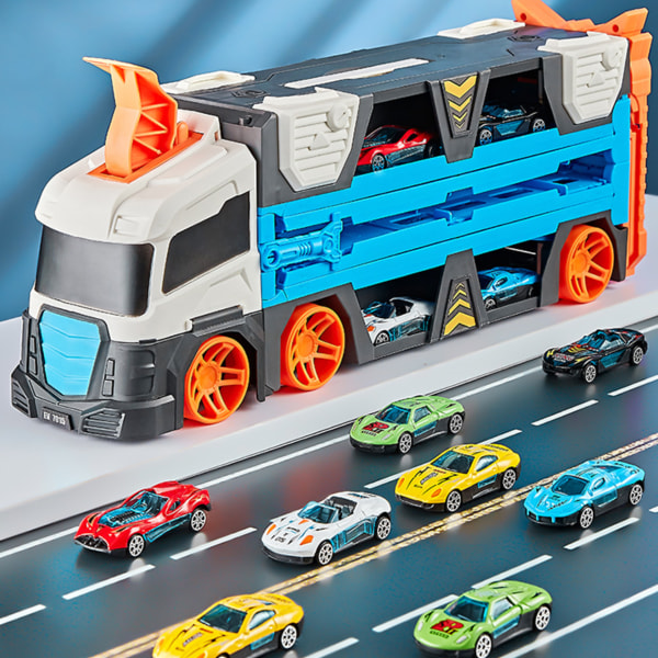 Car Transporter Truck Toy Set, Mega Hauler Carrier Trucks med Ejection Race Track för 4 5 6 7 8 år gamla Barn Pojkar Present