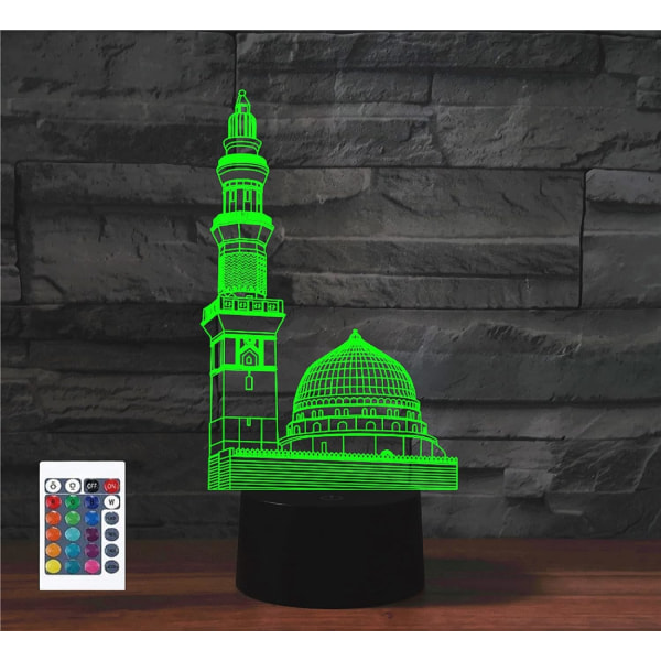 WJ 3D Saudi Arkitektur Fjärrkontroll 16 Färg Nattljus Illusion Akryl LED Bordslampa Sänglampa Barn Sovrum Skrivbord Inredning Födelsedagspresenter Leksak