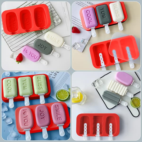 3-pak silikone ispindeforme 9-hulrum kageforme genanvendelige let-udløsende isforme til DIY-godbidder red