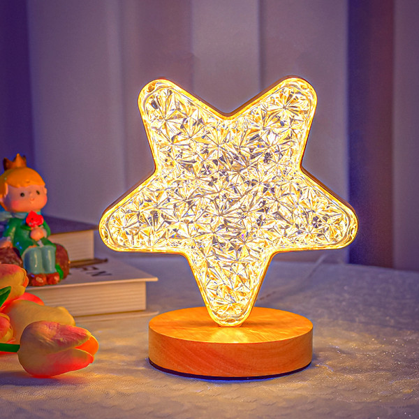 Dekorativ bordslampa, USB-driven julbordslampa, romantisk sängbordsdekoration för sovrummet (stjärnformad)