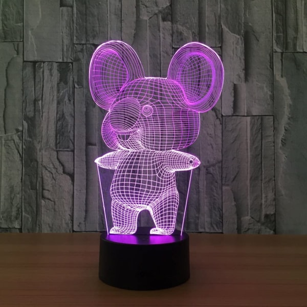 Koala 3D optisk illusionslampa 7 färger Ändra timing Fjärrkontroll och pekknapp Barn Barn Sängbord LED Nattljus