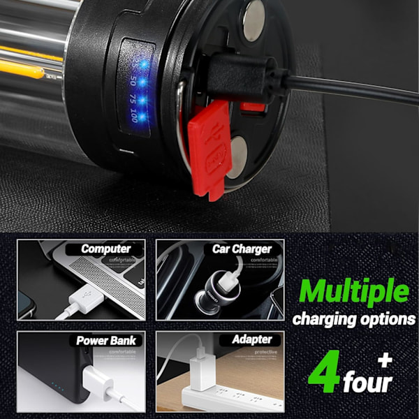 Uppladdningsbar Campinglykta, Campinglykta med Magnet, Powerbank, Vitt/Varmt/Rött SOS-ljusläge för Nödsituationer, Camping,