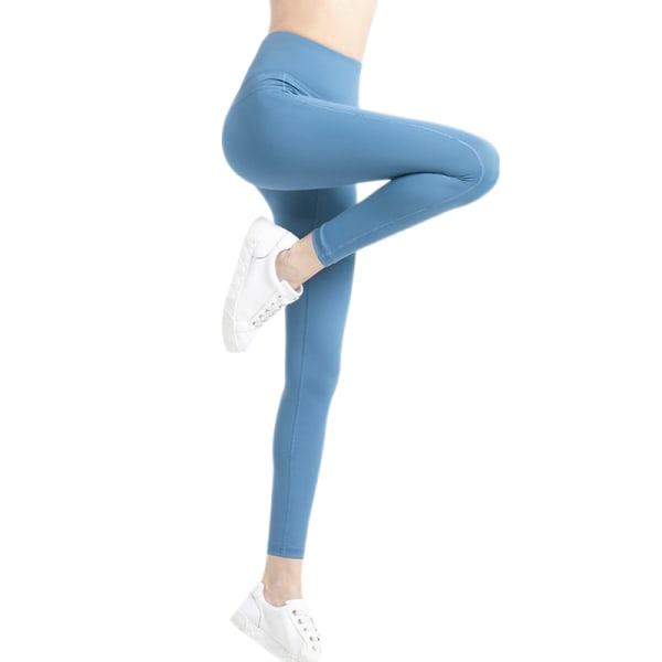 Stretch leggings med hög midja och höftlyft - Biker Shorts, Capri, Damer i full längd Sport Löp Yoga Byxor (mörkblå) L Storlek