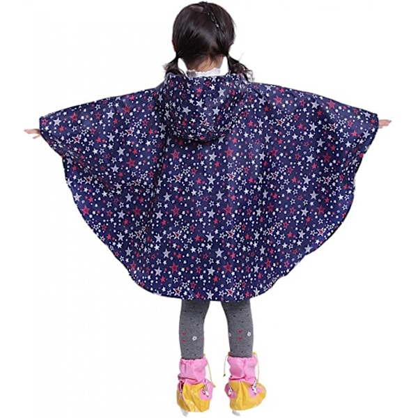Børns Regn Poncho Hættejakke Regnfrakke, Blå Stjerne, L