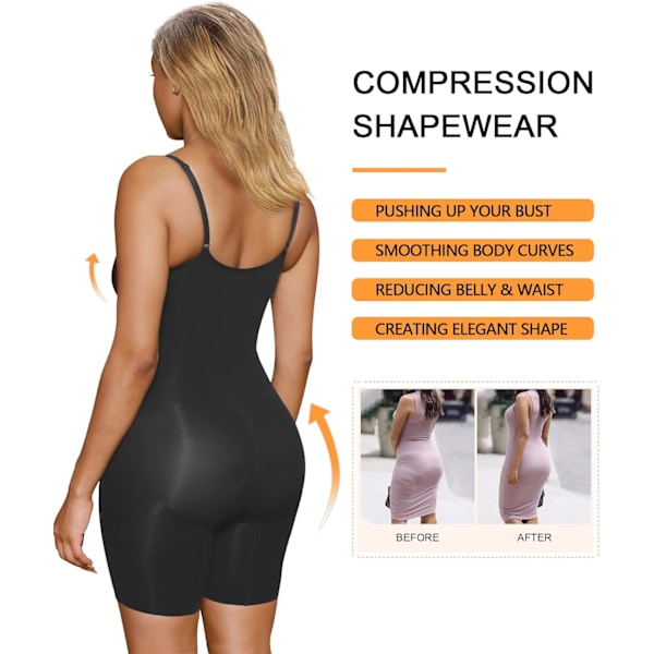 Kvinnors Shapewear Bodysuit Tummy Control Body Shaper Seamless Sculpting Snatched Waist Body Suit L Black Mid Thigh