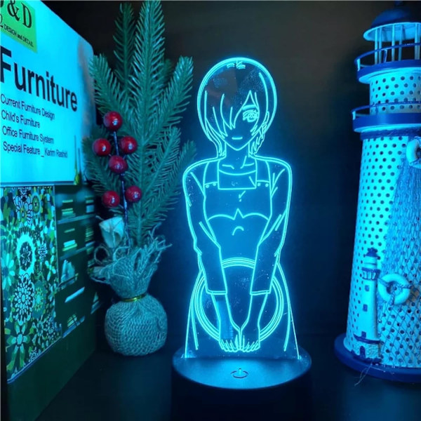 WJ Anime Tokyo Ghoul Touka Kirishima 3D-lampa i akryl för sovrum, sängbord, skrivbord, dekoration, födelsedagspresent, nattlampa för pojkar PXJD