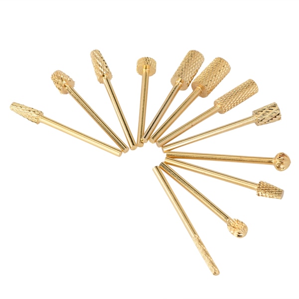 12 st/set Legering Volfram Stål Guld Nagelborr Bits Fil Slipning Huvud Manikyr Vård Verktygssats