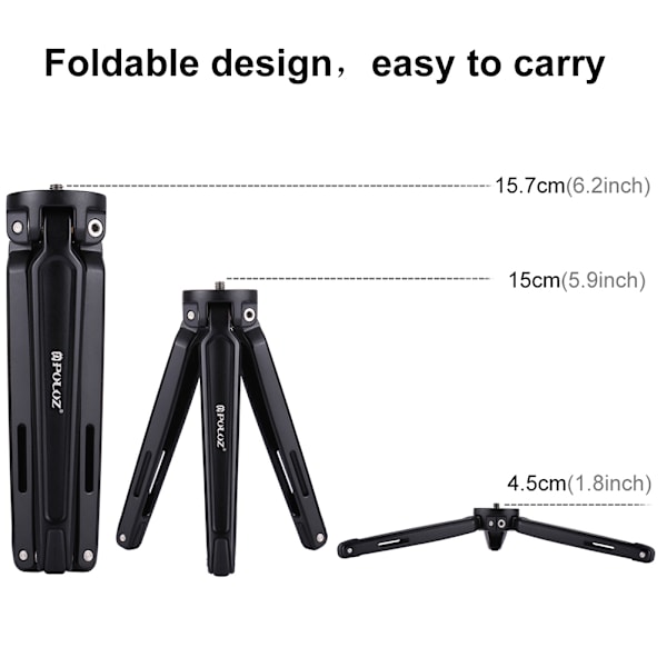 PULUZ Mini hopfällbart aluminiumlegering skrivbordsstativ stativfäste för DSLR-kameror