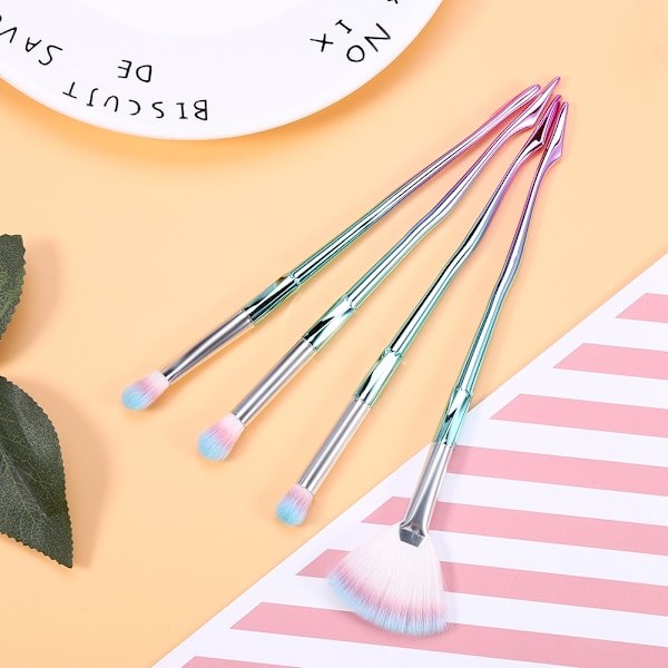 Ny typ 4 st färgglada puderögonskugga ögonbrynsblush fläktborste sminkborstar set rosa blå
